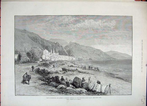 Old antique print view - old, mentone