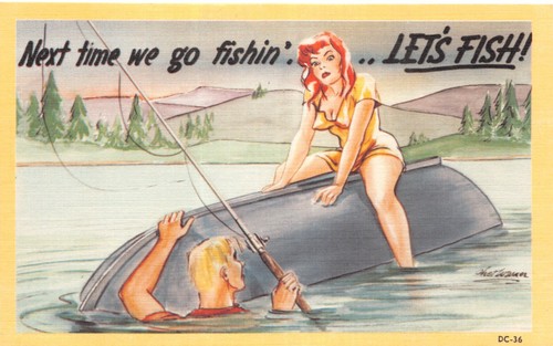 Fishing comic postcard - fishing,