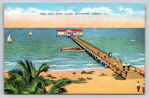 Vintage linen postcard pier - vintage,