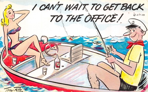 Fishing comic postcard - comic, boat